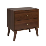 Prepac Milo Mid-Century Modern 2 Drawer Nightstand, Bedside Table, Contemporary Bedroom Furniture, 16"D x 25"W x 25"H, Cherry Prepac