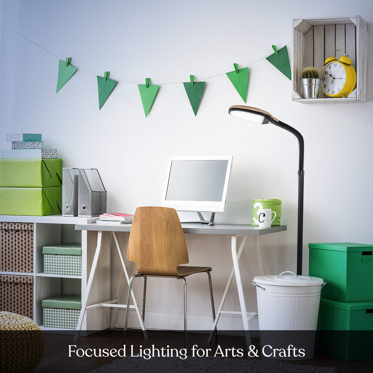 Brightech Litespan - LED Floor Reading Lamp, Modern Wooden Style, Adjustable Gooseneck, 850-950 Lumens, 12W, 3-Year Warranty Brightech