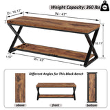 IBF Farmhouse Wood Bench, Industrial Storage Entryway Indoor Bench for Bedroom Hallway Living Room, Rustic Wooden Metal Shoe Rack Accent Foyer Bench Seat for Entrance Sitting, Rustic Brown, 47 in Long IBF