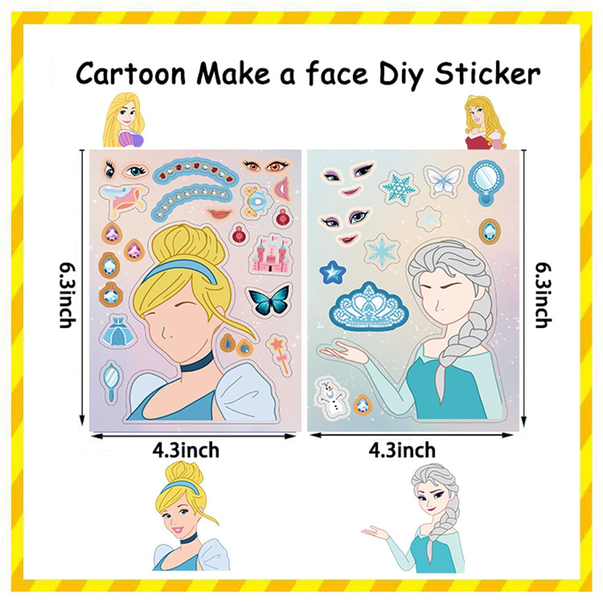 Make a Face Stickers 24PCS Make Your Own Princess Sticker for Kids Toddlers DIY Sticker Princess Themed Stickers for Kids Party Favors Awards Asverbet DIY Arts and Crafts Asverbet