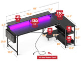 ODK 66 Inch Gaming Desk with USB Charging Ports and LED Lights, Reversible L Shaped Computer Desk with Storage Shelves & Monitor Stand, Corner Gamer Desk Table with Power Outlets, Carbon Fiber Black ODK