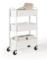SunnyPoint 3-Tier Delicate Compact Rolling Metal Storage Organizer - Mobile Utility Cart Kitchen/Under Desk Cart with Caster Wheels (WHT, Compact (15.5" X 26.8" X 10.27")) SunnyPoint