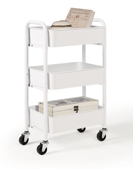SunnyPoint 3-Tier Delicate Compact Rolling Metal Storage Organizer - Mobile Utility Cart Kitchen/Under Desk Cart with Caster Wheels (WHT, Compact (15.5" X 26.8" X 10.27")) SunnyPoint