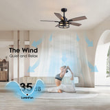 46 Inch Ceiling Fans with Lights and Remote Control, Farmhouse Ceiling Fan for Bedroom Living Room and Patio, Black Caged Ceiling Fan for Indoor and Outdoor LuminFan