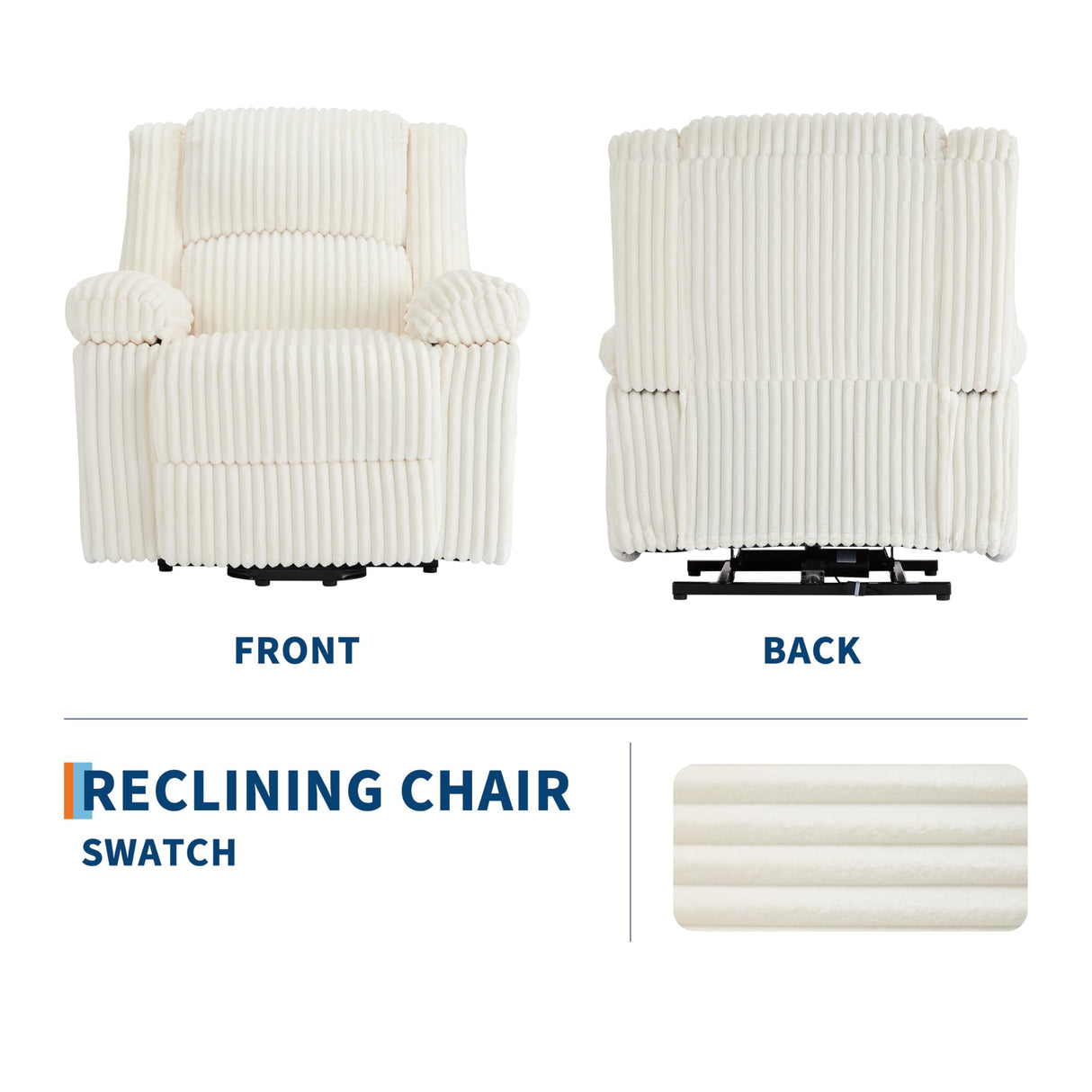 Garvee Corduroy Recliner Chair, Manual Recliner Sofa with Handle, Pillow Top Arms, Thick Padding, Side Pocket, 330Lbs Capacity, Adjustable Recliner for Living Room, Bedroom, Home Theater, White Garvee