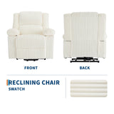 Garvee Corduroy Recliner Chair, Manual Recliner Sofa with Handle, Pillow Top Arms, Thick Padding, Side Pocket, 330Lbs Capacity, Adjustable Recliner for Living Room, Bedroom, Home Theater, White Garvee