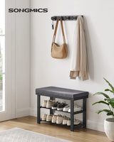 SONGMICS Bamboo Shoe Bench, 3-Tier Shoe Rack, Stable Shoe Organizer for Entryway, Living Room, Bench Seat Holds Up to 330 lb, 11.4 x 28 x 19.3 Inches, Black and Gray ULBS604B01 SONGMICS