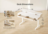 Claiks Standing Desk with Drawers, Electric Adjustable Standing Desk Adjustable Height, Sit Stand Up Desk with Storage Shelves & Wheels, 55 Inch White Claiks