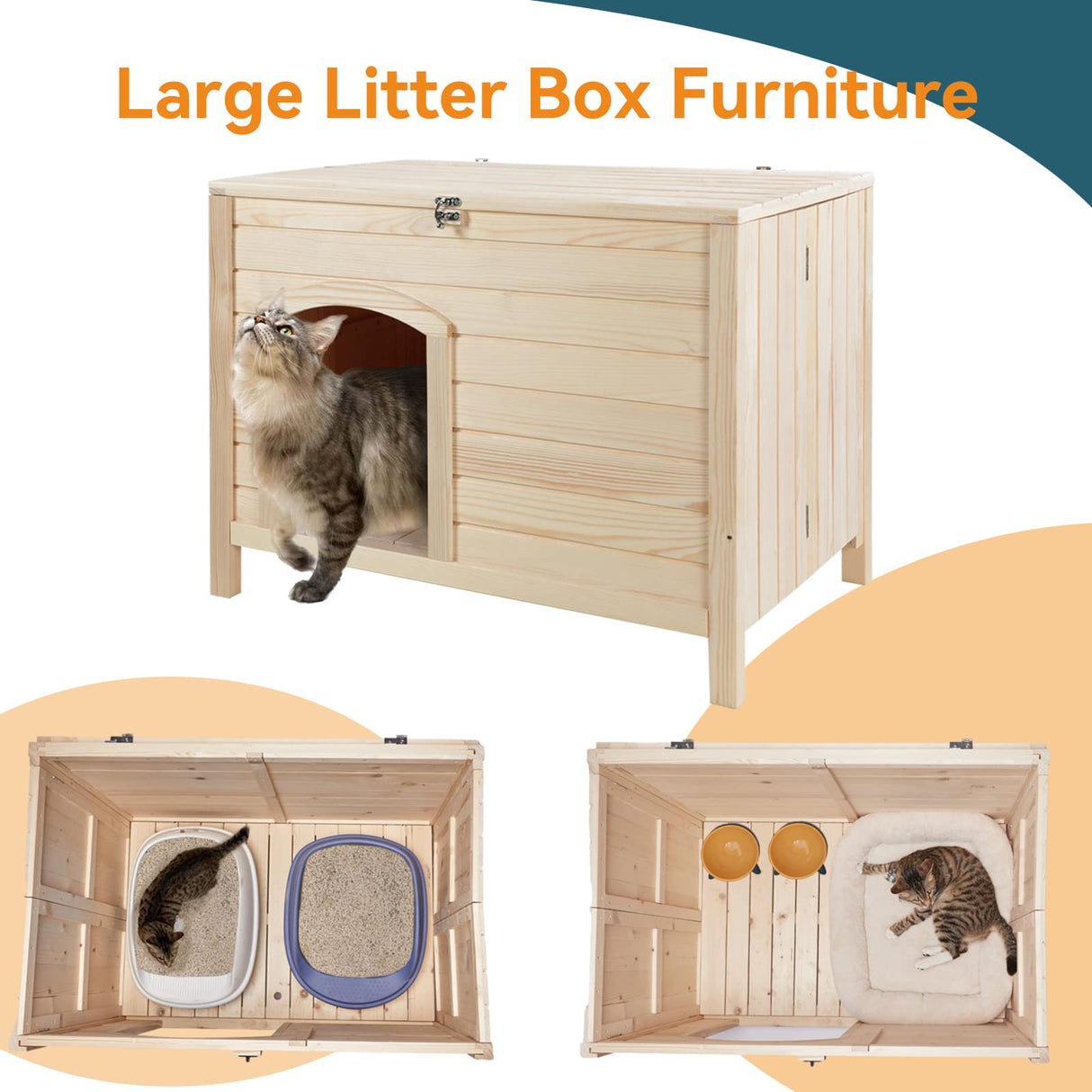 Petsfit Large Cat Litter Box Furniture Hidden,No Tools Required Assembly,Cat Washroom Furniture with Top Opening,Wooden Pet House End Table,Folding Litter Box Enclosure,35.5L x 23.5W x 27H inches Petsfit