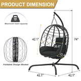 CHINNLUU Outdoor Hanging Egg Chair Outdoor Foldable Wicker Swing Chair with Stand UV Resistant Cushion 350lbs Capacity for Patio, Garden and Balcony CHINNLUU
