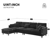 Merax 110 * 62" Modern 5 Seat Convertible Sectional Sofa with Ottoman & 5 Pillows, Cloud Chenille L-Shaped Reversible Couch Set for Living Room,Apartment, Black Merax