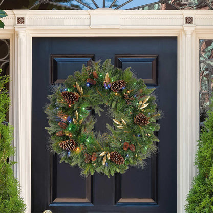 32" Pre-Lit 50 LED Timer Lights Artificial Christmas Wreath w Various Greenery