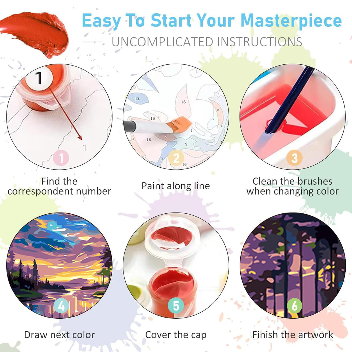 6 Pack Paint by Numbers Kit for Adults-Aurora Adult Paint by Number Kits on Canvas for Beginners,Nature Scenery DIY Acrylic Number Painting Kits for Home Wall Decor Gift 11.8x15.7Inch (Without Frame) RYMILIE