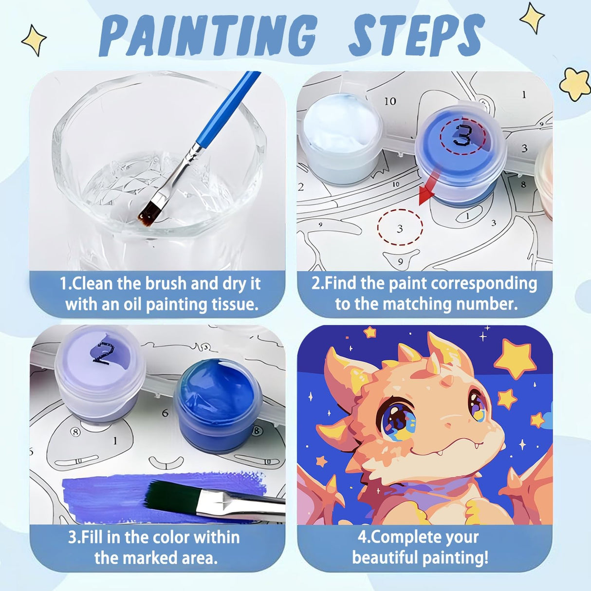 XTCIXAL Paint by Numbers Kit for Kids with Frame, Dragon Paint by Number Kids Age 5-8-12, Paint by Number with Frame for Gifts and Home Decor 8X8 Inch XTCIXAL