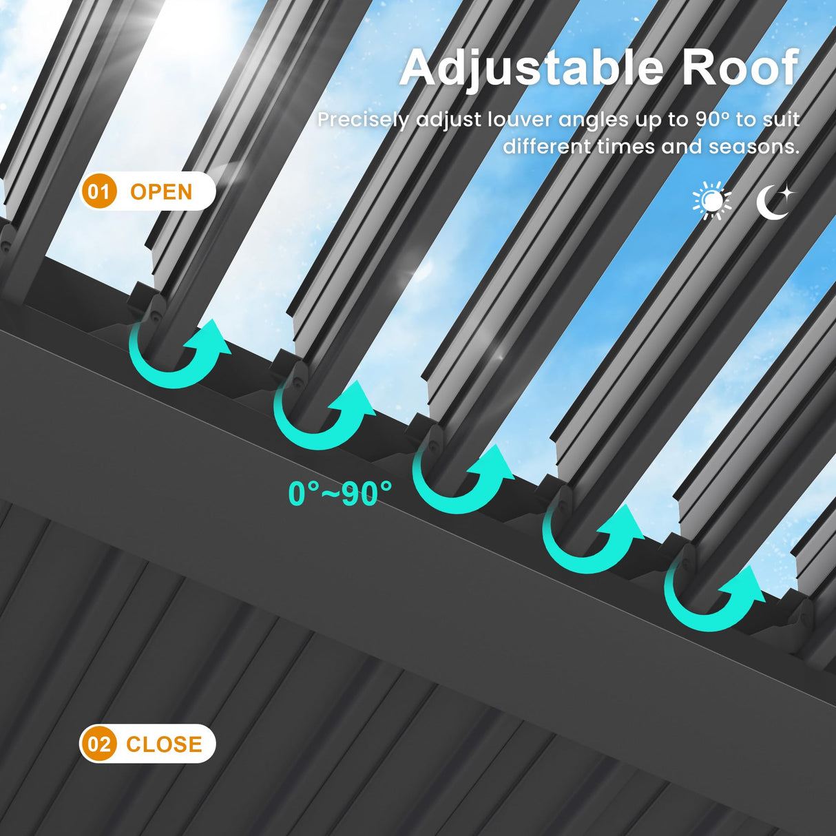 RoyalCraft Adjustable Louvered, Heavy-Duty Aluminum Outdoor Pergola, Metal Hardtop Pergola with Adjustable Roof for Patio, Deck, Garden, Yard (Black, 12'x16') RoyalCraft