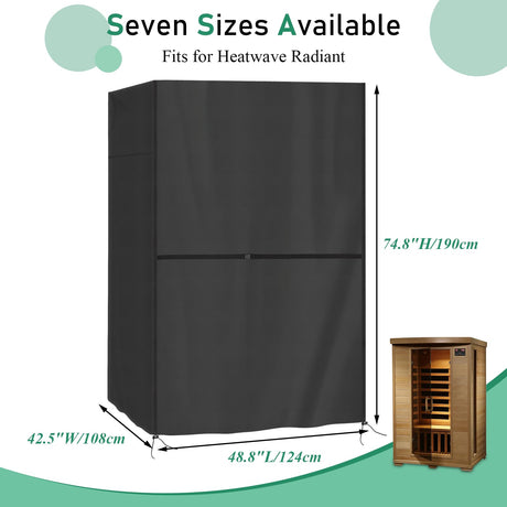 Safipotts Outdoor Sauna Cover, Heavy Duty Waterproof Sauna Cover for HEATWAVE Radiant Wood Infrared Home Sauna,(Black, only cover) (48.8"x42.5"x74.8") Safipotts