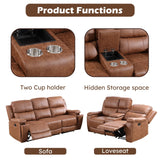 CANMOV Manual Reclining Loveseat with Console,Faux Leather Double Recliner Loveseat Sofa with Hidden Storage and Cup Holders,Manual Recliner Loveseat Couch Set for Living Room,Brown CANMOV