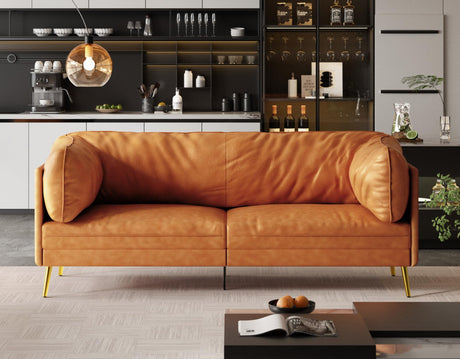 Vesgantti 73'' Mid-Century Modern Couch, Small Loveseat for Office, Living Room, Apartment, Tool-Free Assembly, Solid Wood Frame, Comfy Cushions, Orange Fabric Vesgantti