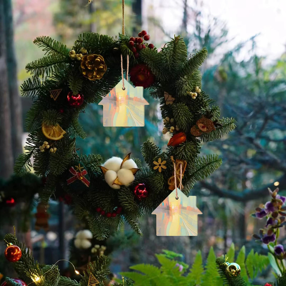 House Shape Hanging Wood House Unfinished Wood with Twines DIY Craft Ornament for Christmas Wedding Birthday Thanksgiving Party Decoration 20Pack Lamantery