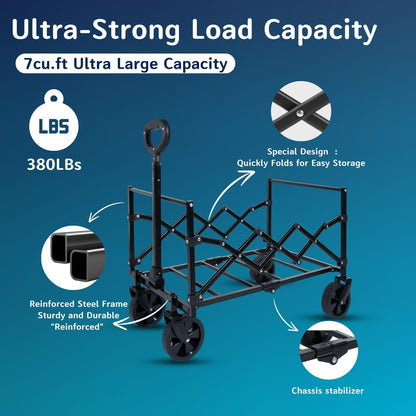 RoveStep Collapsible Folding Wagon - Heavy Duty Utility Cart, Large Capacity, Compact Fold, All-Terrain Wheels, 380 lbs Load for Camping, Garden, Beach, Outdoor Sports, Shopping, Picnic, Easy - WoodArtSupply