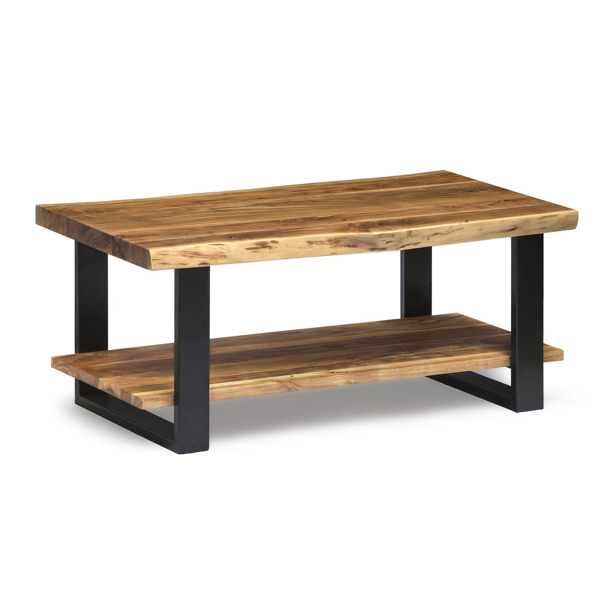 Alaterre Furniture Alpine Natural Wood Live Edge Coffee Table w/ Metal Strap Legs, Brown, Black Metal Accents, Unique Imperfections, Clear Natural Alaterre Furniture