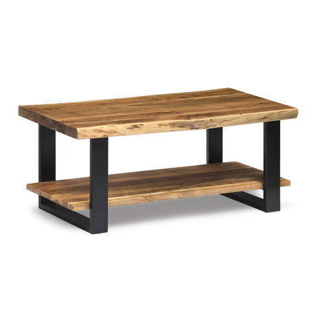 Alaterre Furniture Alpine Natural Wood Live Edge Coffee Table w/ Metal Strap Legs, Brown, Black Metal Accents, Unique Imperfections, Clear Natural Alaterre Furniture