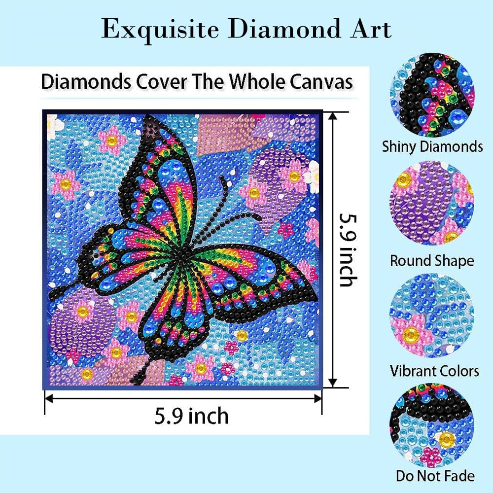 PERFECTSIGHT Cute 5D Diamond Art Kits with Wooden Frame, Kawaii DIY Painting Art for Adults, Diamond Arts and Crafts Sets, Big Gem Full Drill Diamond Dots for Women Beginners (Purple Butterfly) PERFECTSIGHT