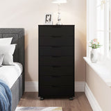 Panana 5/7 Drawer Chest, Wooden Tall Dresser Storage Dresser Cabinet with Wheels, Office Organization and Storage, Bedroom Furniture (Black, 7 Drawer) Panana