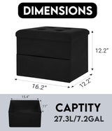 ZOES HOMEWARE Small Storage Ottoman Foot Rest, Velvet Ottoman with Storage and Side Pocket, Black Foot Rest for Couch, Foldable Footstool Ottoman for Chair,Living Room&Dorm, 16"x12"x12" Black ZOES HOMEWARE