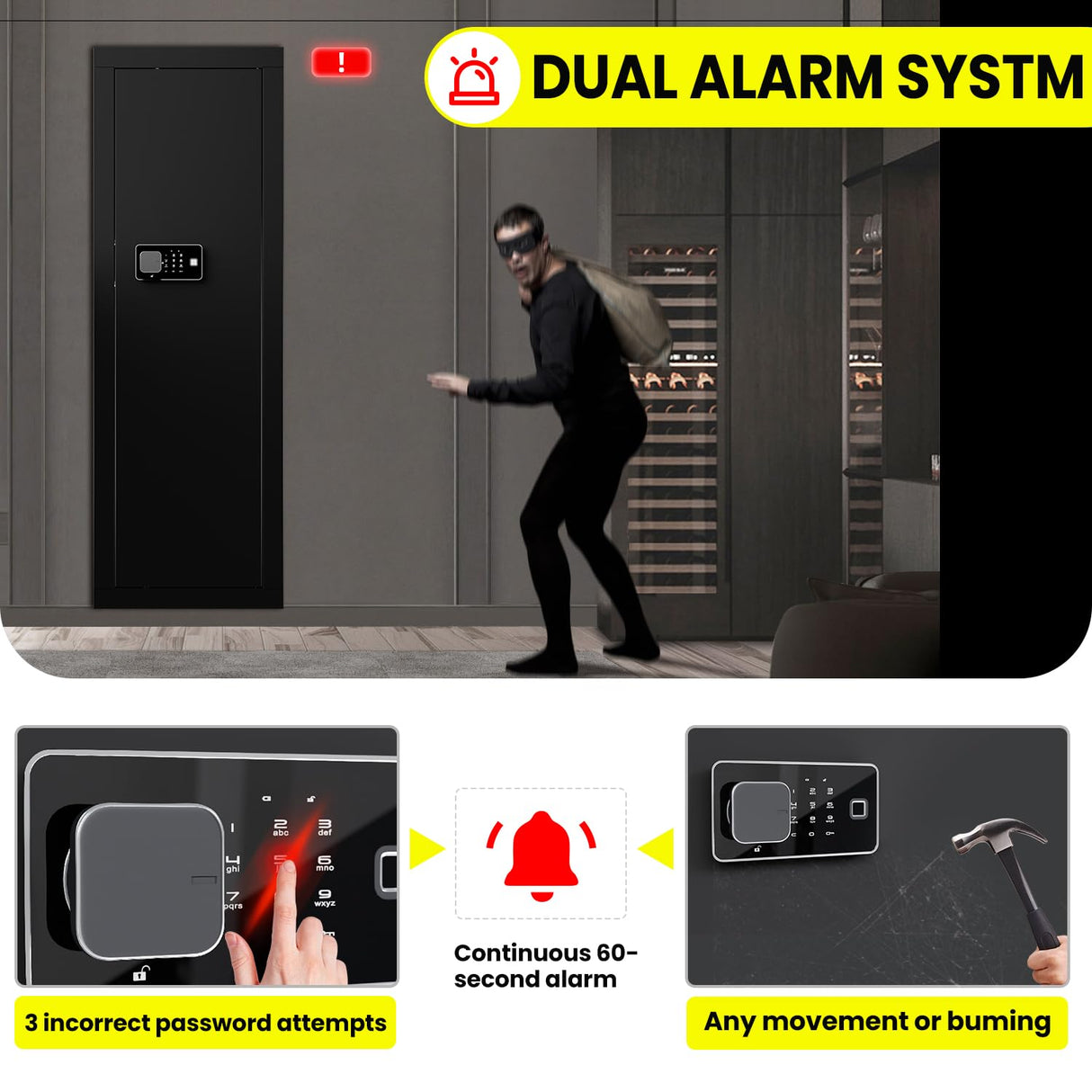 Wall Gun Safe Between Studs for Biometric,Xdeer Rifle Gun Safe, Assembled Rifle Safe with 3 Removable Shelf, Large hidden Gun Safe for Home and Pistolsm,Fingerprint,Black XDeer