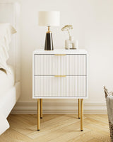 Aienvey Night Stand, Modern Nightstand with Drawers, Bedside Table, Gold Small Side Table for Bedroom, Living Room End Table (2 Drawers, White Stripe) Aienvey