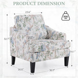 Bezseller Floral Accent Chair, Upholstered Reading Armchair with Wood Legs, Mid-Century Leisure Comfy Single Sofa Chair for Living Room, Bedroom, Home, Office, White Floral Bezseller