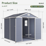 Aoxun 8 x 6 FT Outdoor Storage Shed with Window, Resin Shed with Floor & Lockable Doors, Garden Shed Waterproof Plastic Tool Shed with Sloped Roof for Backyard, Garden, Patio, Lawn, Grey Aoxun
