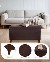 GLAXYFUR 30 Inches Storage Ottoman Bench with Wooden Legs, Faux Leather Folding Ottoman Foot Rest, Storage Bench for Living Room, Hallway & Bedroom, Upgrade Large Capacity (Engineered Wood, Brown) GLAXYFUR
