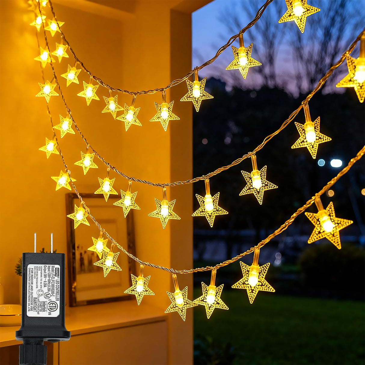 Twinkle Star 100 LED Star String Lights, 33FT Plug in Fairy String Lights Waterproof, Extendable for Indoor, Outdoor, Wedding Party, Christmas Tree, New Year, Ramadan, Garden Decoration, Warm White Twinkle Star