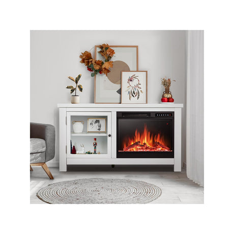 JAMFLY Electric Fireplace TV Stand Wood Mantel for TV Up to 48", Media Entertainment Center Fireplace Console Cabinet w/Storage Bin, Remote Control JAMFLY