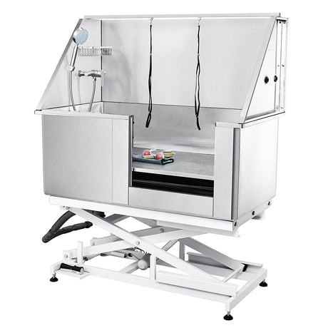 Happybuy 50" Pet Dog Bathing Station with Electric Height Adjustment, Stainless Steel Dog Grooming Tub with Soap Box, Faucet, Accessories, Bathtub for Multiple Pets, Home Washing Sink (Right Side) Happybuy