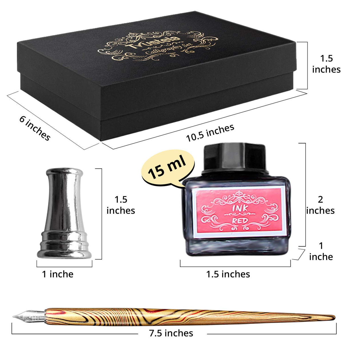 Trustela Calligraphy Set For Beginners, 3 Calligraphy Pens, 4 Ink Bottle 15ml, 20 Calligraphy Nibs, 1 Calligraphy Pen Holder, Dip Pen Set, Gift For Men, Women And Kids, Calligraphy Kit For Beginners Trustela
