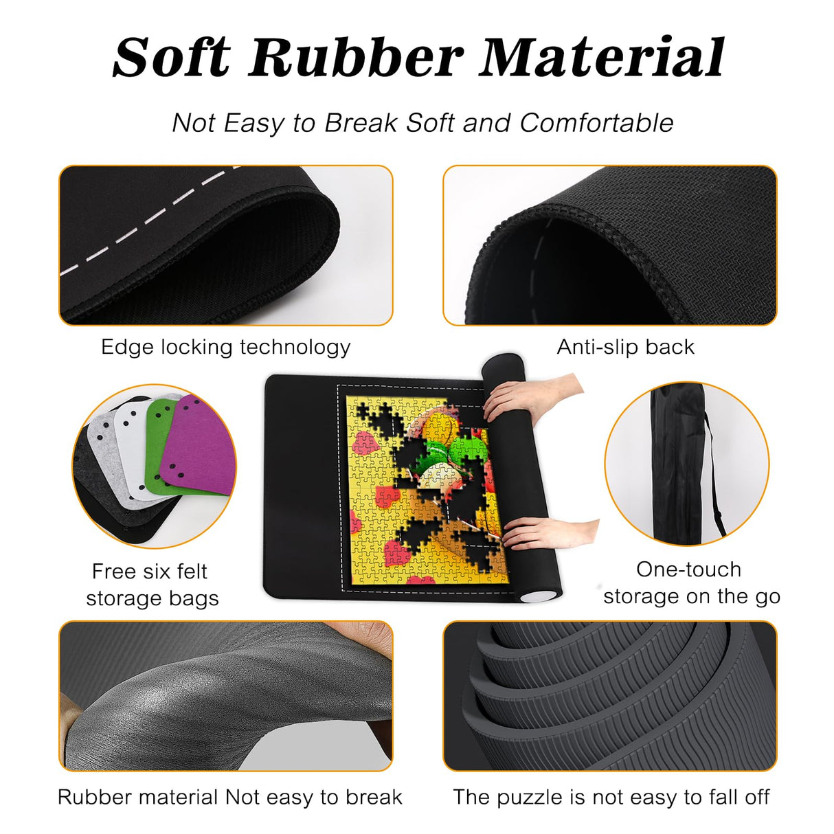 CHODEYE Premium Rubber Jigsaw Puzzle Mat, Roll Up, Saver Pad 46” x 26” Portable Up to 1500 Pieces with Non-Slip Rubber Bottom and Smooth Polyester Top + Storage Bag, 6 Colorful Trays, Rolling Tube CHODEYE