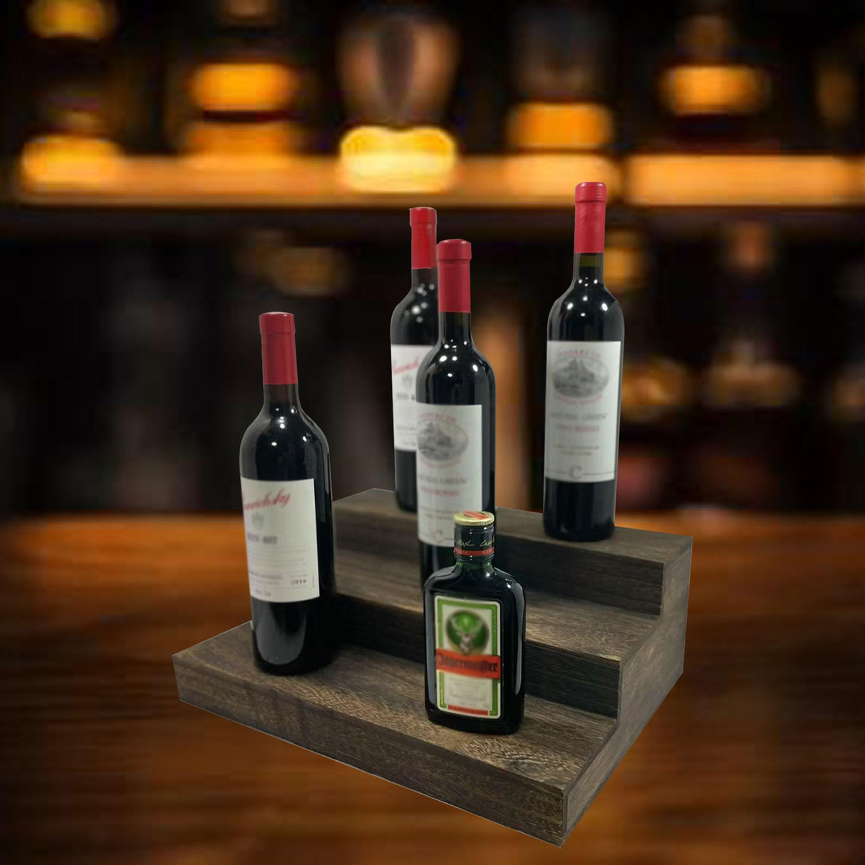 GDAOHELRS ﻿Liquor Bottle Stand 2 Pack, Holds 24 Bottles,3 Tier Liquor Bar Bottle Display Shelf, Real Wood,Tabletop Wine Rack, Bar Shelf Stand for Liquor,Bar Display,Home Storage (Deep Brown) GDAOHELRS