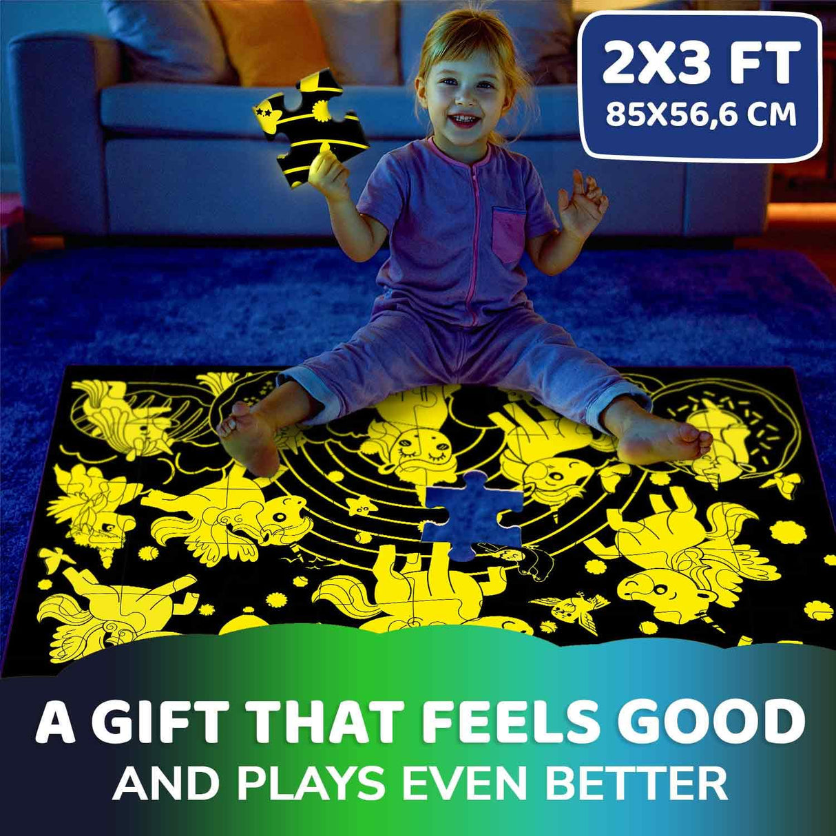 QUOKKA Floor Puzzles for Kids Ages 4–8 – 2x3 FT Giant Glow in The Dark Jigsaw – 48 Large Pieces – Magical Fantasy Unicorn Scene – Montessori Toy with Gift Box – Fun Learning Activity QUOKKA