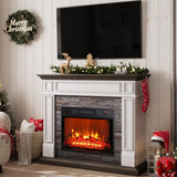 Naice 44" Electric Fireplace Mantel, Farmhouse TV Stand with Electric Fireplace Heater, Stacked Stone Surround and Remote Control 3D Realistic Flame, White Fireplace for Living Room Bedroom Naice