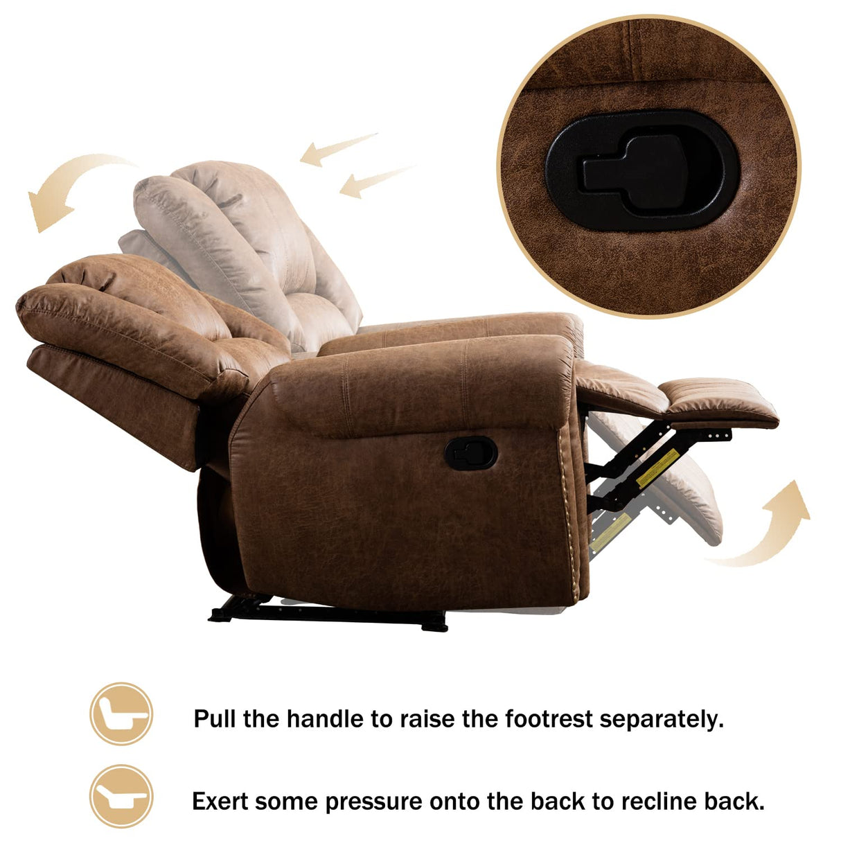 CANMOV Leather Recliner Chair, Classic and Traditional Manual Recliner Chair with Comfortable Arms and Back Single Sofa for Living Room, Nut Brown CANMOV