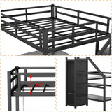 Full Size Loft Bed with Desk and Storage Shelf, Full Size Loft Bed with Stairs and Wardrobe, Full Loft Bed with Charging Station and RGB LED Light, Metal Loft Bed for Adults, Teens, Kids(Black Full) Bellemave