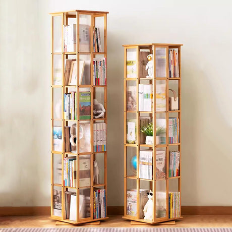 Bamboo 360° Rotating Bookshelf - 6-Tier Corner Storage Rack in Original Wood Color WoodArtSupply