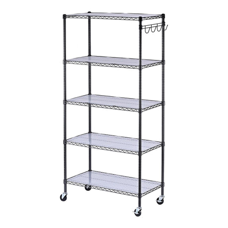 Alera 5-Shelf Wire Shelving Kit with Casters and Shelf Liners, 36w X 18d X 72h, Black Anthracite Alera