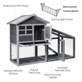 Tangkula Rabbit Hutch Indoor Outdoor, Wooden Chicken Coop, Bunny Hutch with Run, Ventilation Door, Removable Tray, Ramp, Sunlight Panel, Backyard Garden Animals Pet Cage (Gray) Tangkula