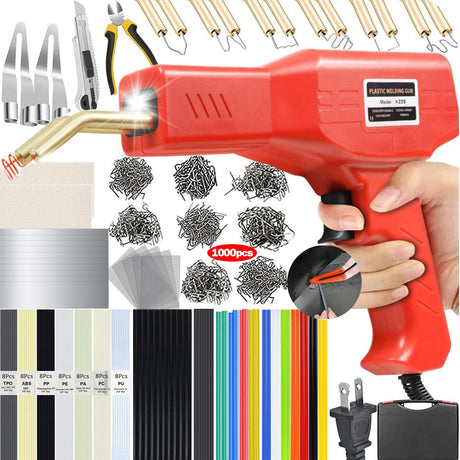 Upgraded 220W Plastic Welder, 2 in 1 Plastic Welding Kit Plastic Repair Welder Kit 1000PCS Hot Stapler Soldering Gun with 100PCS Plastic Welding Rods Car Bumper Repair Kit for Most Plastic Repair VCTSELITY