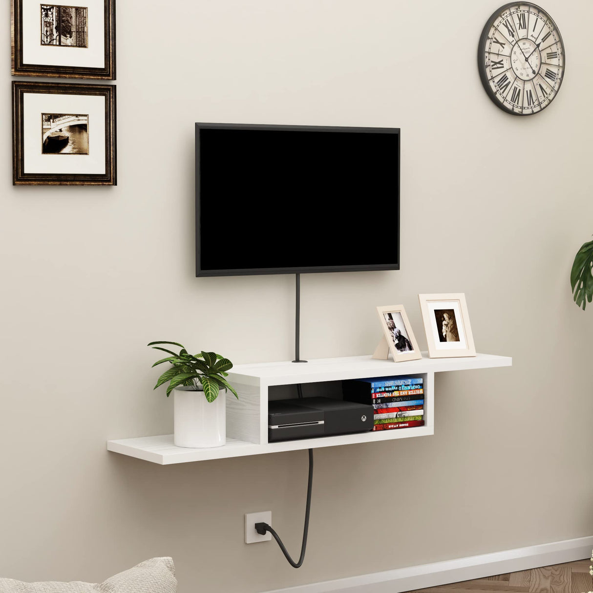 ChooChoo Floating TV Stand Shelf, Wall Mount Entertainment Center Media Console for Living Room, Bedroom, White ChooChoo