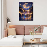 5D Diamond Painting Kits for Adults Beginners, Moonlight Waterfall Diamond Art Kits for Adults, DIY Full Drill Round Moon Landscape Diamond Dots, Home Wall Decor 12x16 Inch Accompany Wind